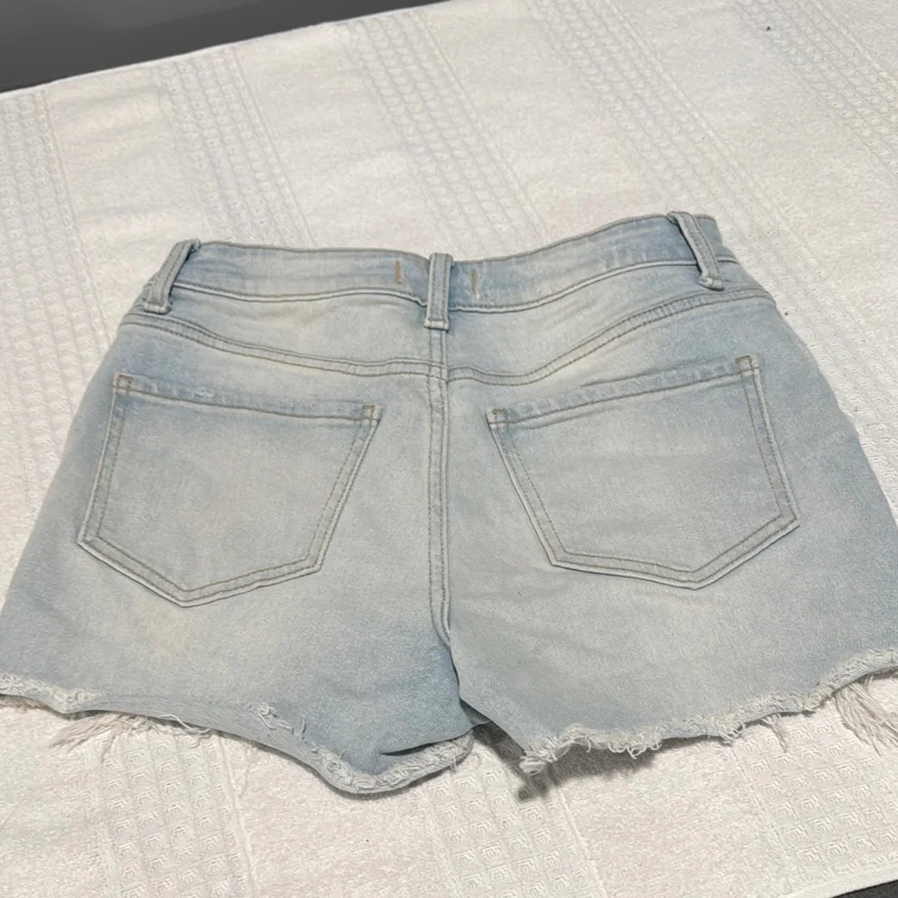 Blue High-Waisted Distressed Jean Shorts - Picture 2 of 7